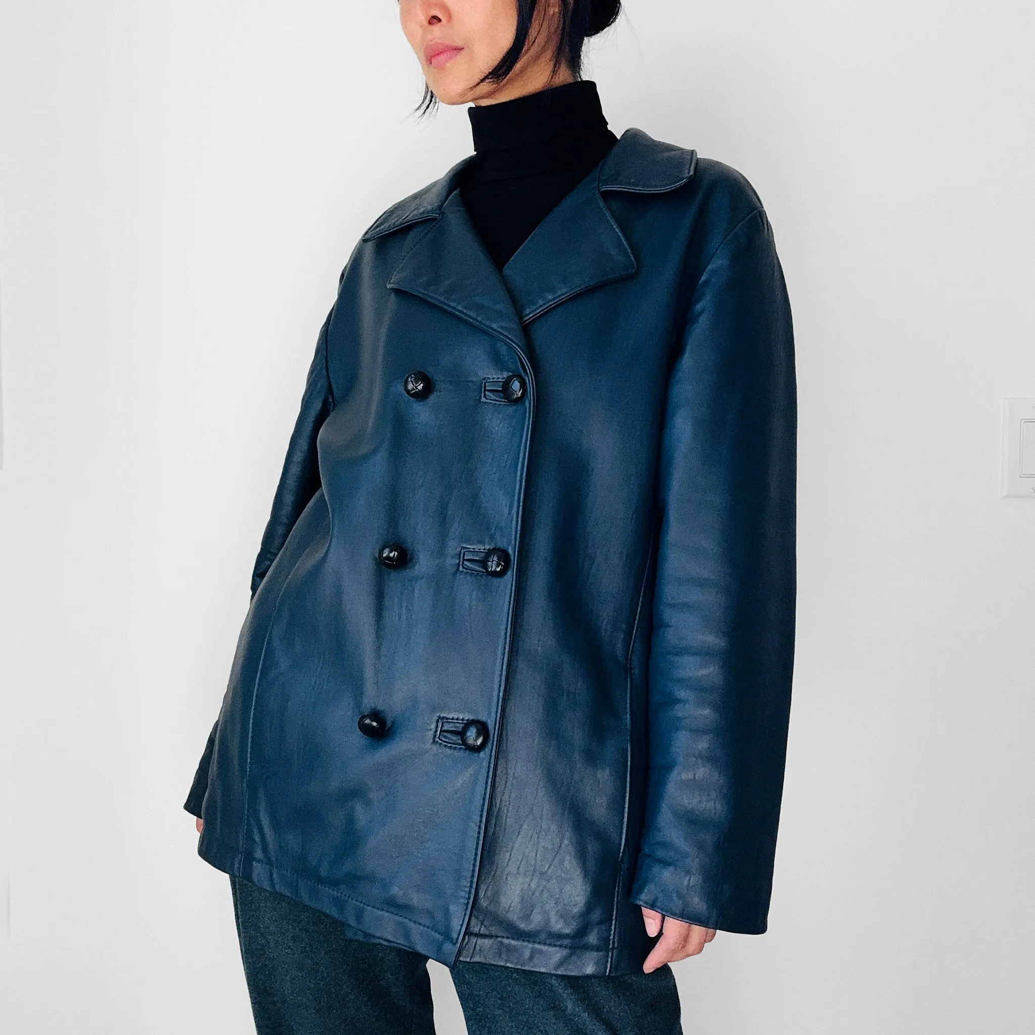 1960s - 1970s Blue Buttery Soft Leather Double-Breasted Jacket
