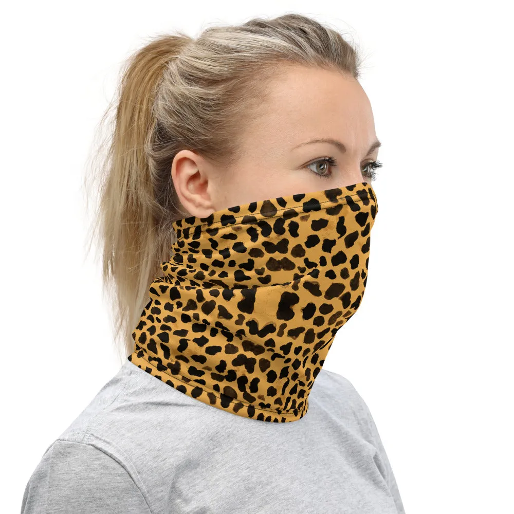 Beige Cheetah Neck Gaiter, Animal Print Face Covering Washable Mask Shield-Made in USA/EU