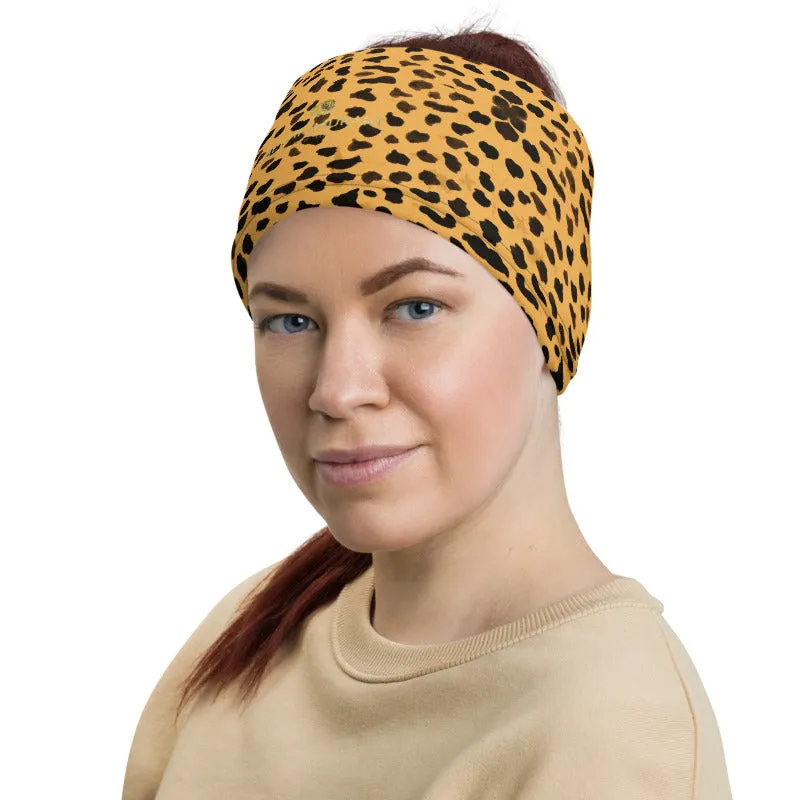 Beige Cheetah Neck Gaiter, Animal Print Face Covering Washable Mask Shield-Made in USA/EU