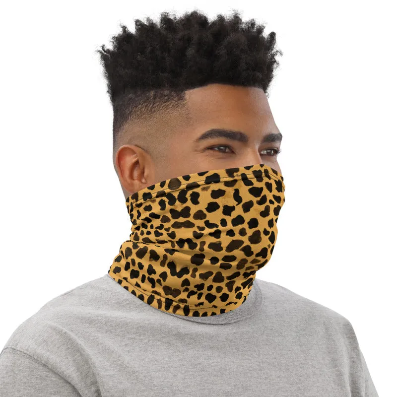 Beige Cheetah Neck Gaiter, Animal Print Face Covering Washable Mask Shield-Made in USA/EU