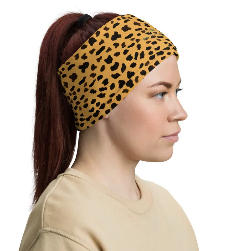 Beige Cheetah Neck Gaiter, Animal Print Face Covering Washable Mask Shield-Made in USA/EU
