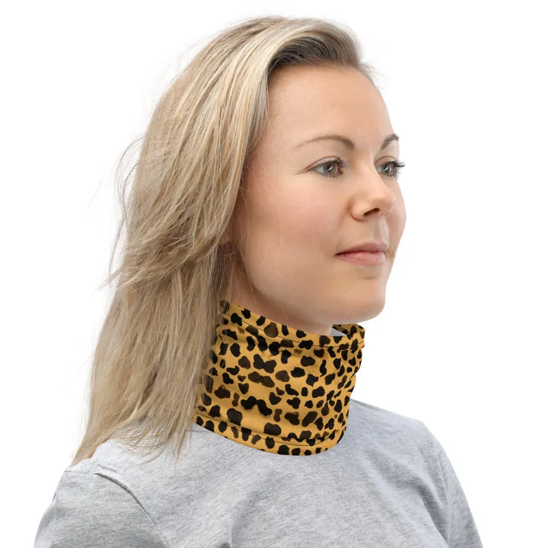Beige Cheetah Neck Gaiter, Animal Print Face Covering Washable Mask Shield-Made in USA/EU
