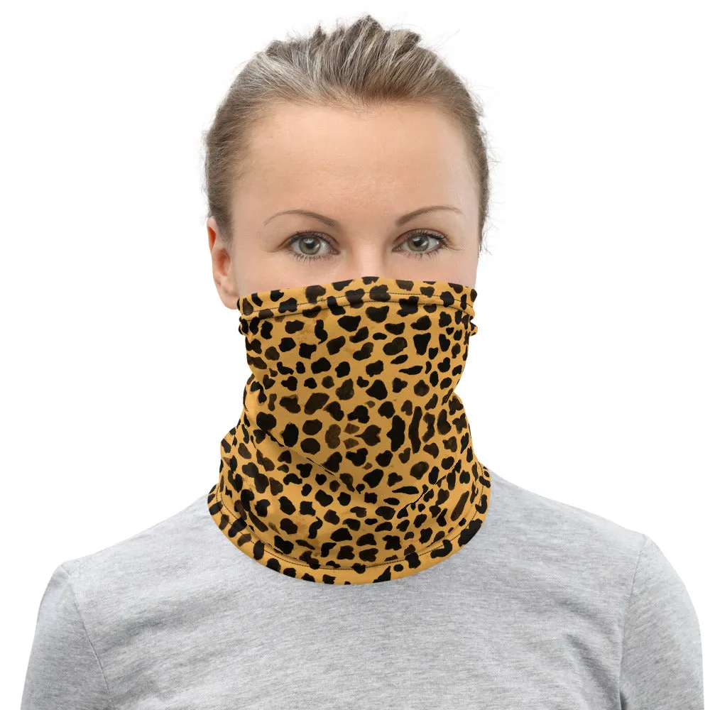 Beige Cheetah Neck Gaiter, Animal Print Face Covering Washable Mask Shield-Made in USA/EU