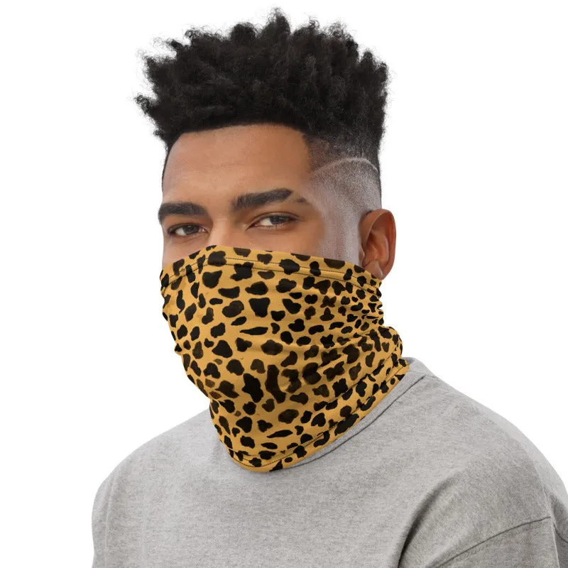 Beige Cheetah Neck Gaiter, Animal Print Face Covering Washable Mask Shield-Made in USA/EU