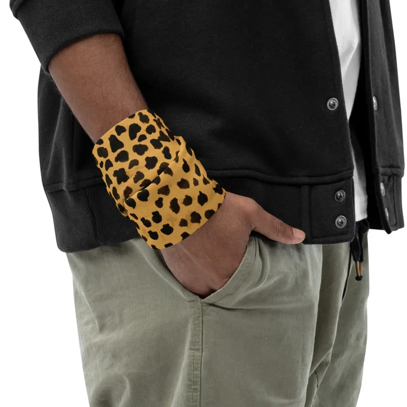 Beige Cheetah Neck Gaiter, Animal Print Face Covering Washable Mask Shield-Made in USA/EU