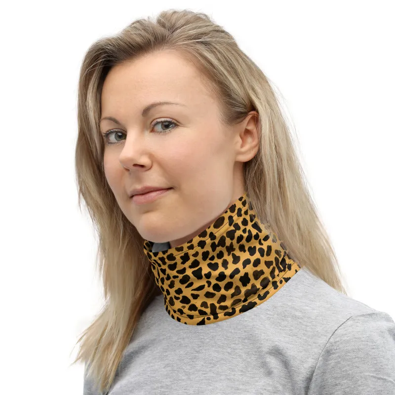 Beige Cheetah Neck Gaiter, Animal Print Face Covering Washable Mask Shield-Made in USA/EU