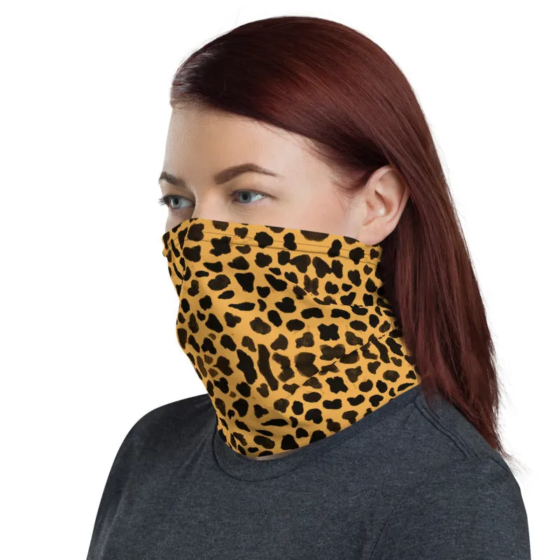 Beige Cheetah Neck Gaiter, Animal Print Face Covering Washable Mask Shield-Made in USA/EU