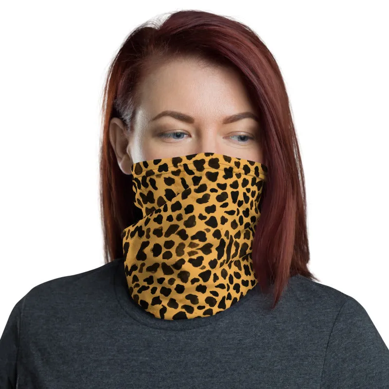 Beige Cheetah Neck Gaiter, Animal Print Face Covering Washable Mask Shield-Made in USA/EU