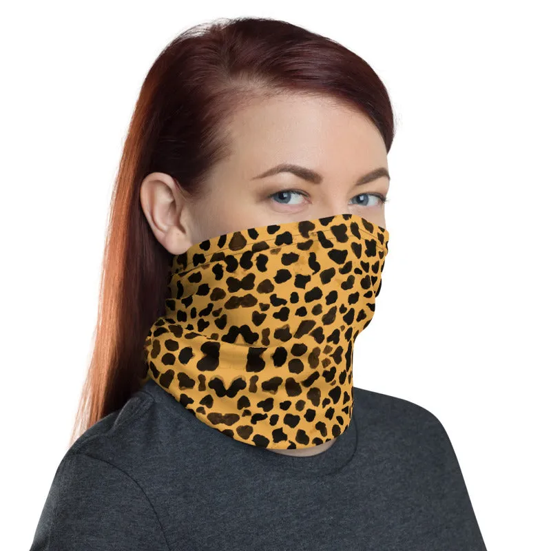 Beige Cheetah Neck Gaiter, Animal Print Face Covering Washable Mask Shield-Made in USA/EU