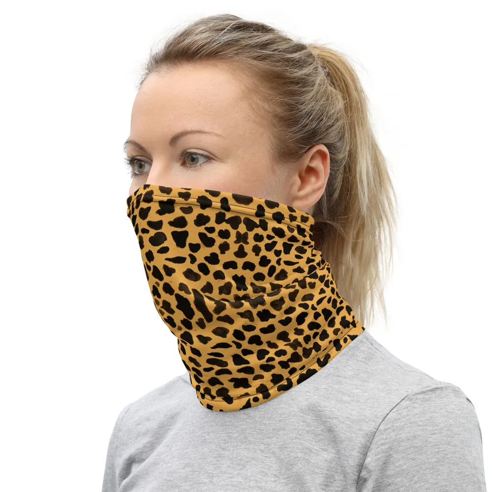 Beige Cheetah Neck Gaiter, Animal Print Face Covering Washable Mask Shield-Made in USA/EU