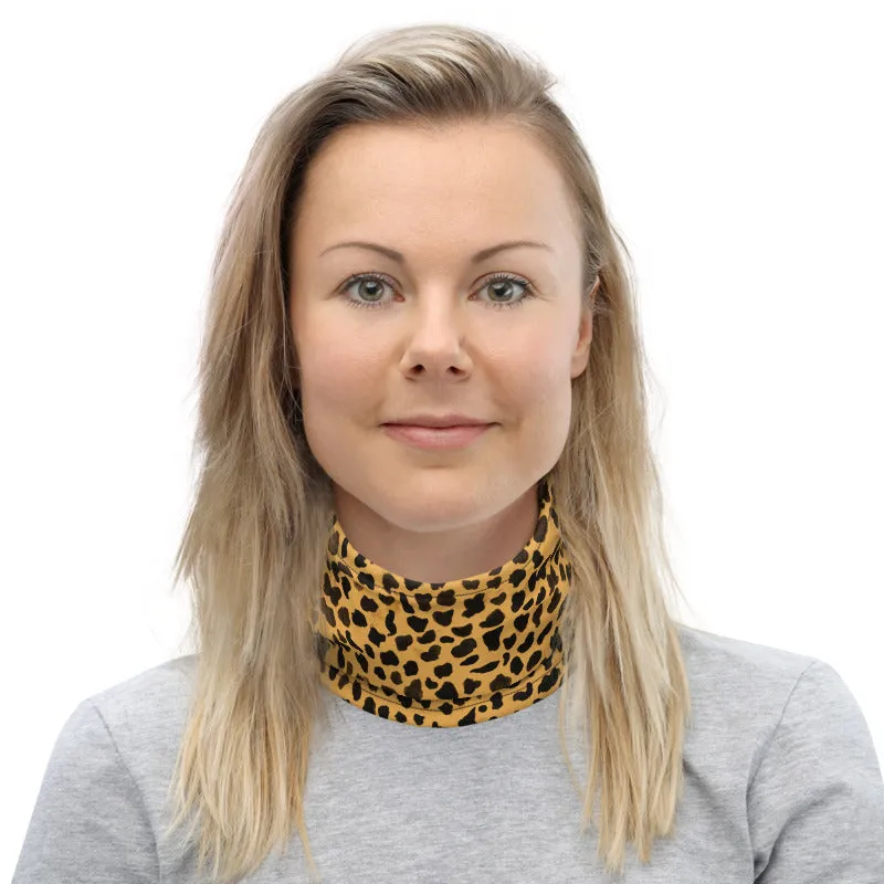 Beige Cheetah Neck Gaiter, Animal Print Face Covering Washable Mask Shield-Made in USA/EU