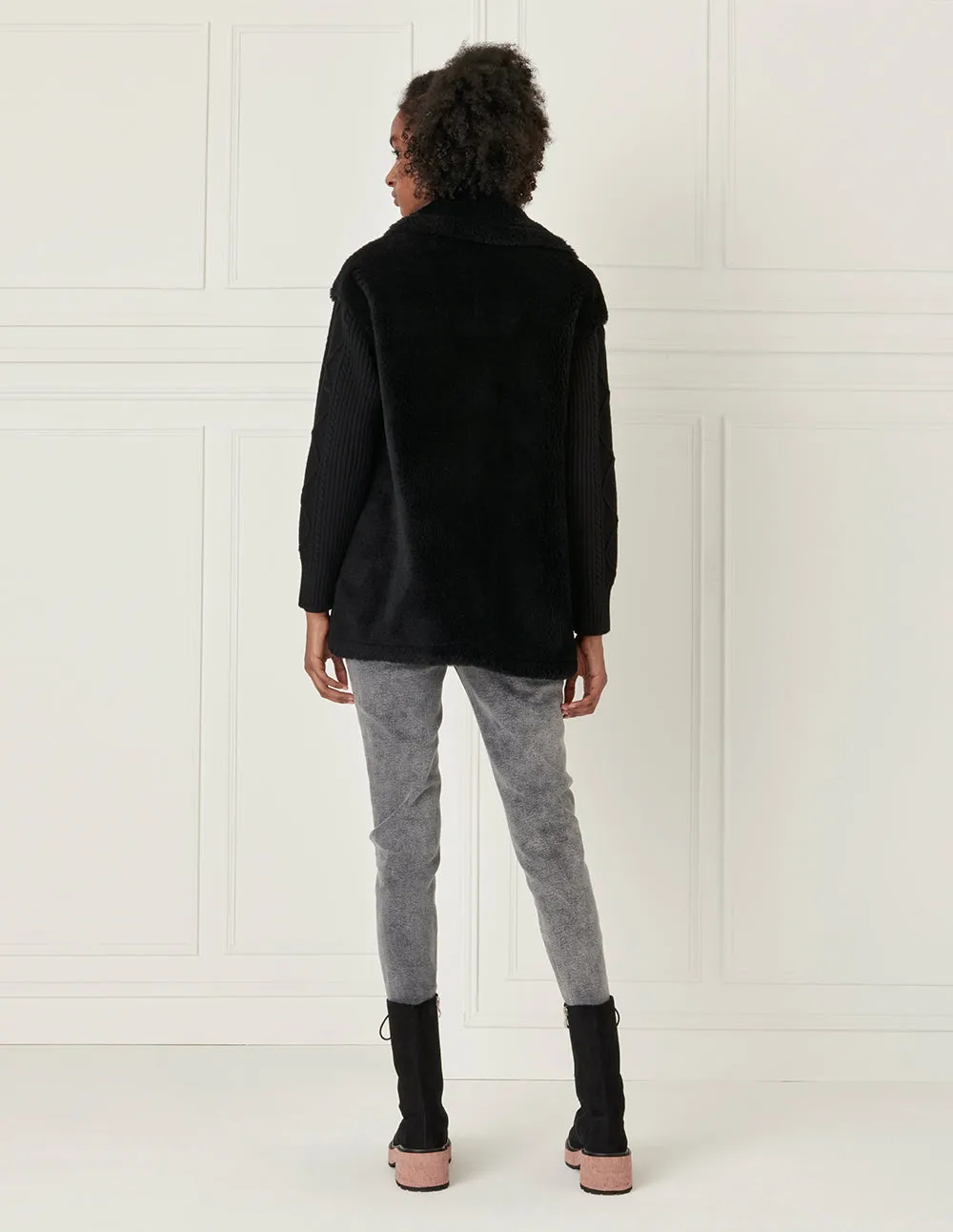 BORA AKSU Knit-Paneled Grain Fleece Coat