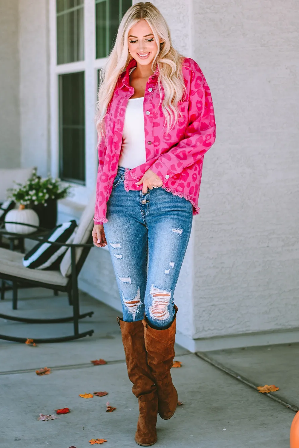 Button Cuffs Raw Hem Jacket