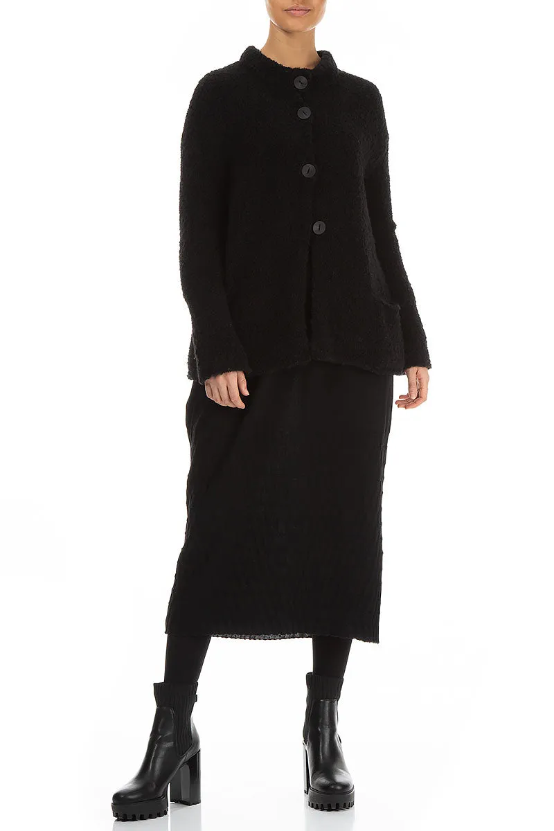 Buttoned Black Alpaca Wool Cardigan