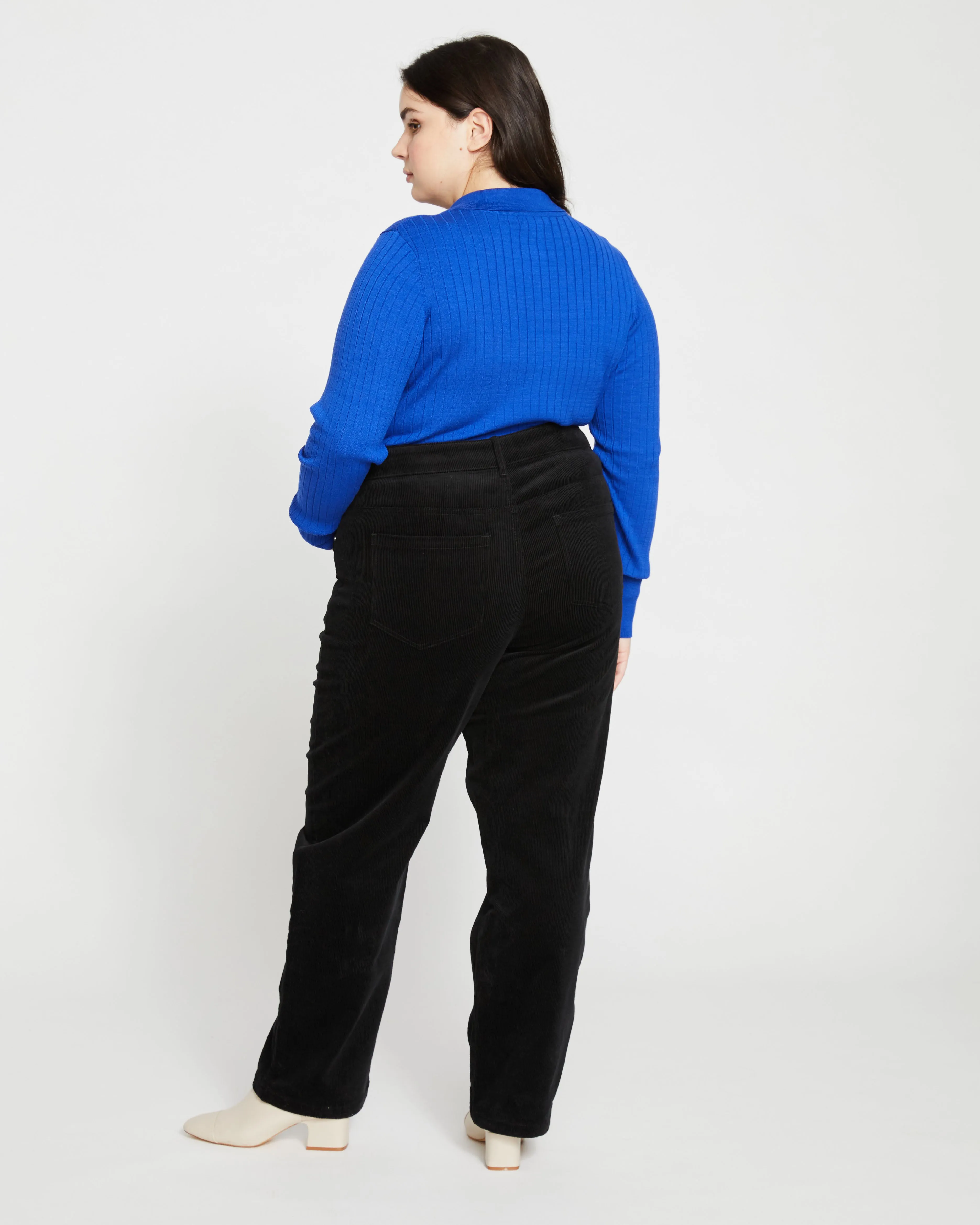 Cassidy High Rise Straight Corduroy Pants - Black