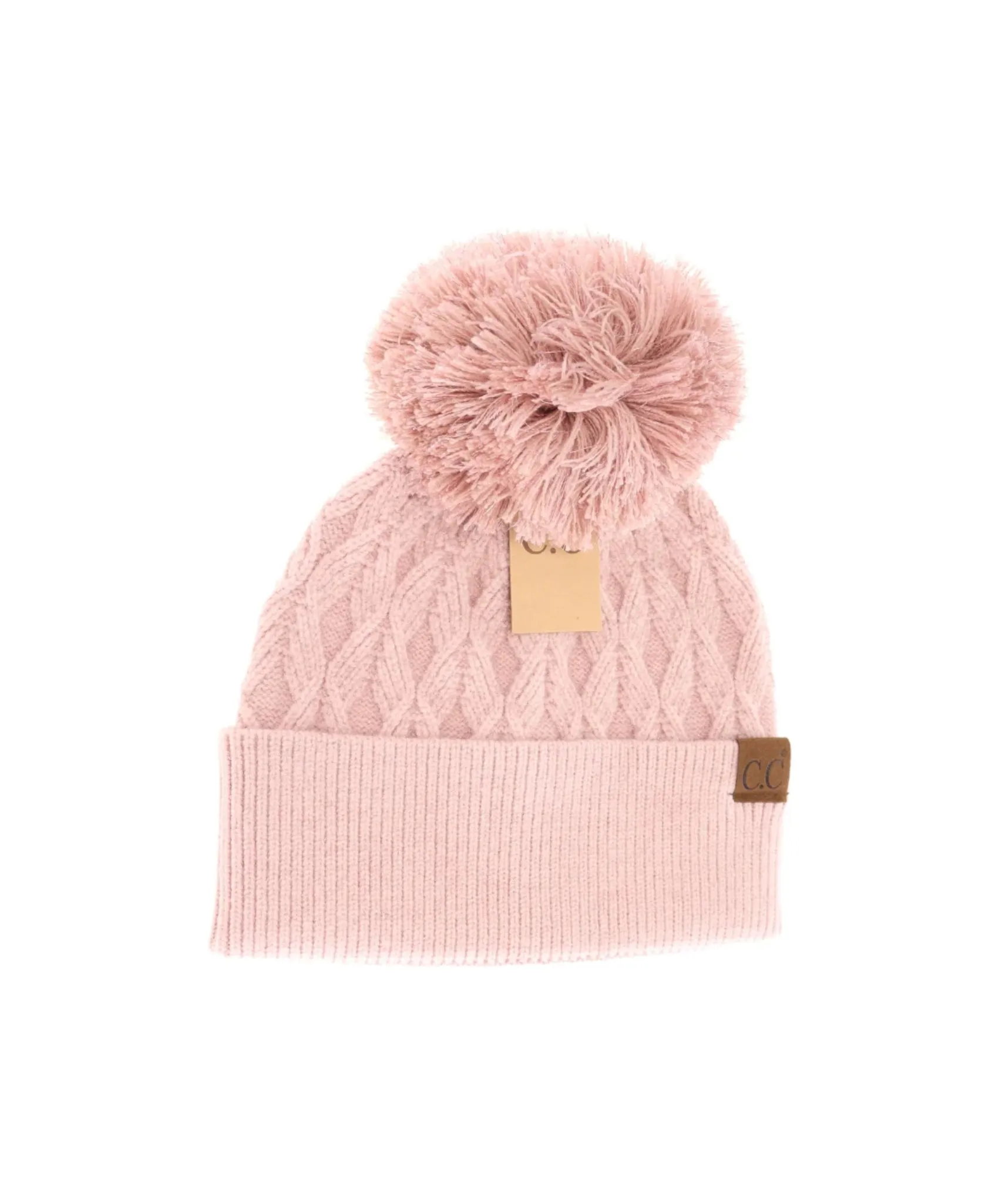 CC Beanie - Cable Knit Metallic - Rose