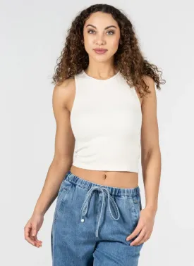 C'est Moi Ladies Ivory Bamboo Ribbed Tank