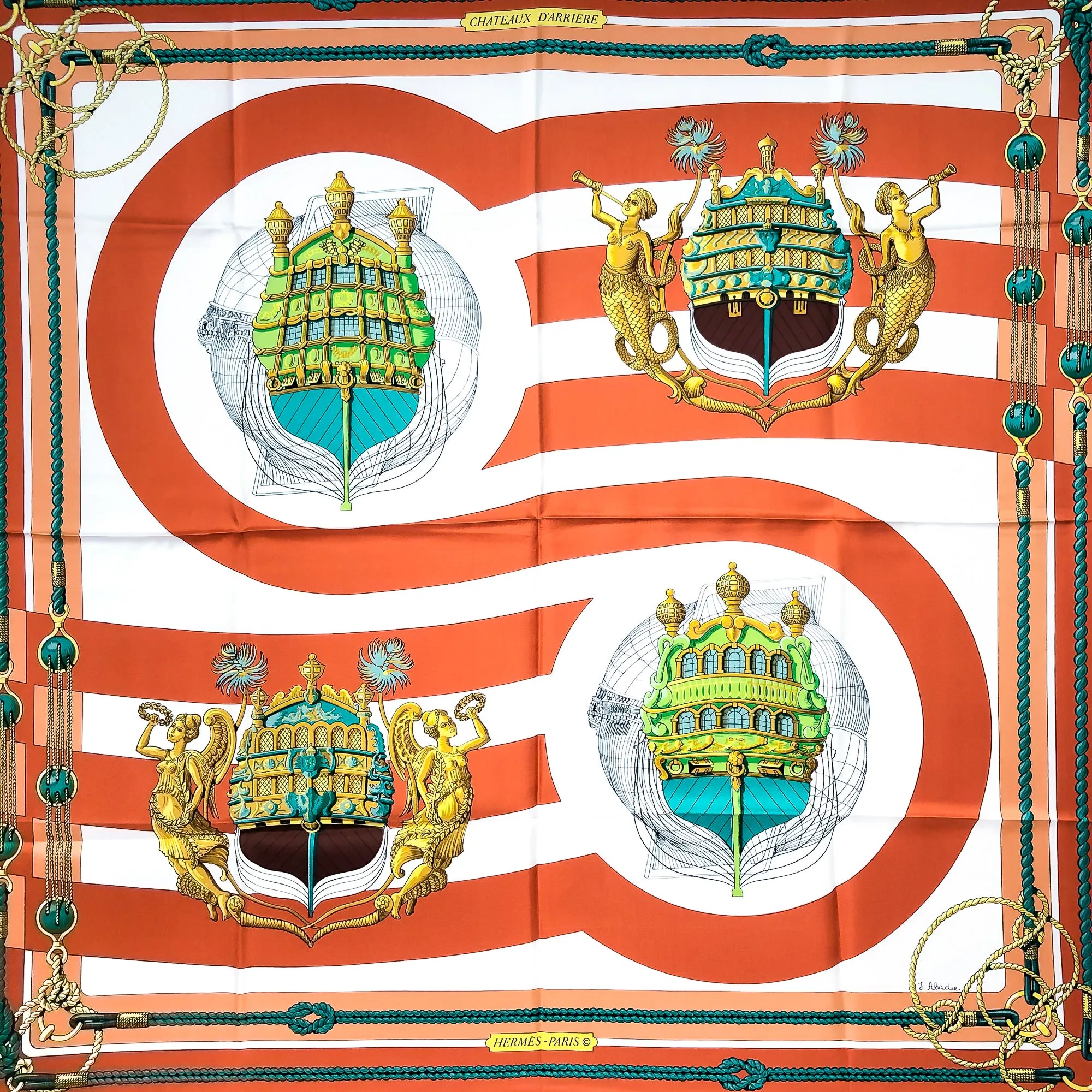 Chateaux d'Arriere Hermès Scarf by Julia Abadie 90 cm Silk Early Vintage NIB