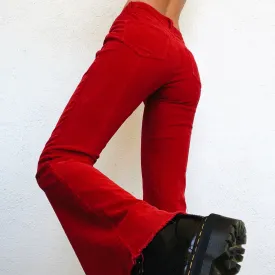 Cherry Red Corduroy Flare Pants