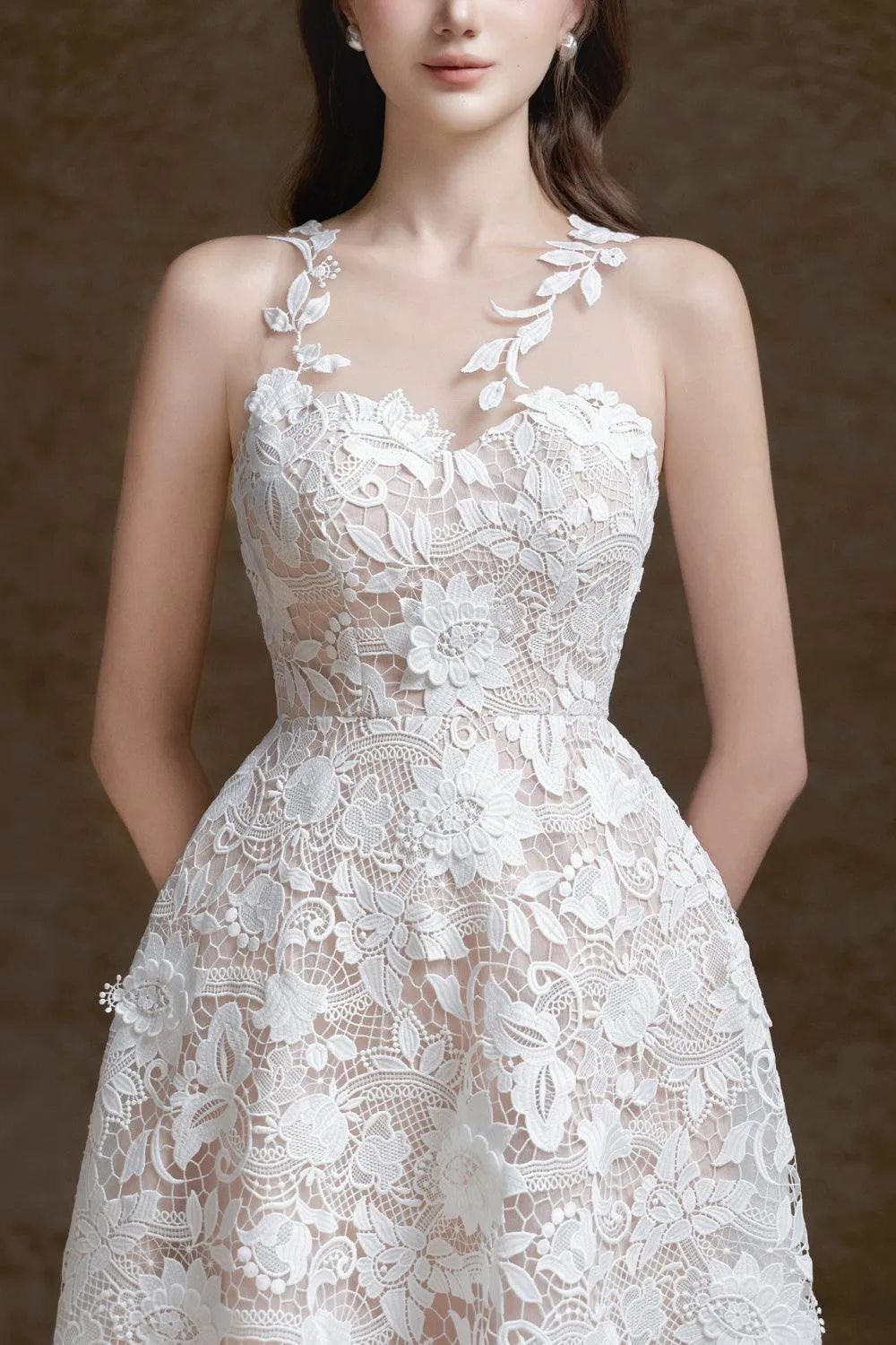 Erica A-line Illusion Neck Lace Midi Dress