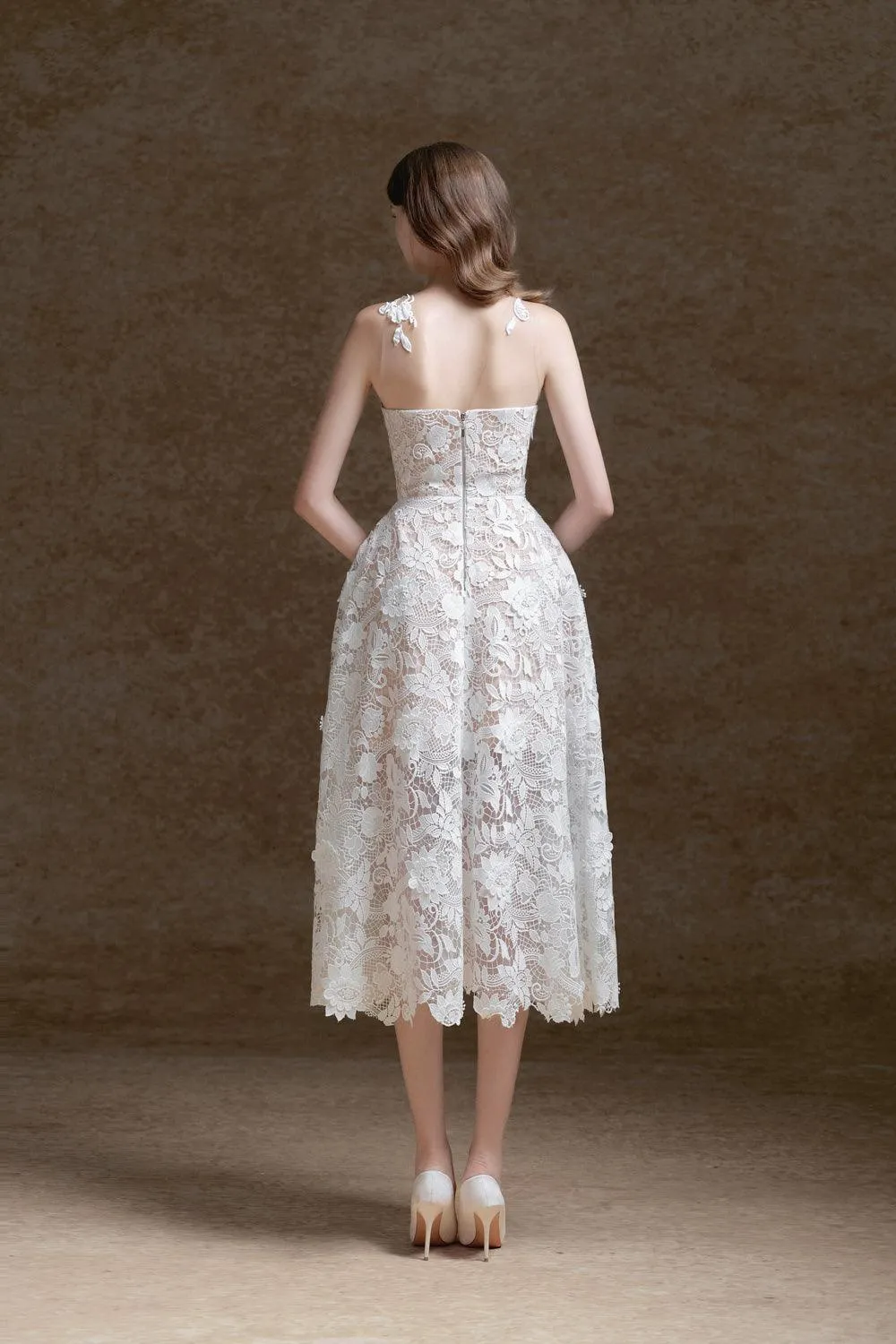Erica A-line Illusion Neck Lace Midi Dress