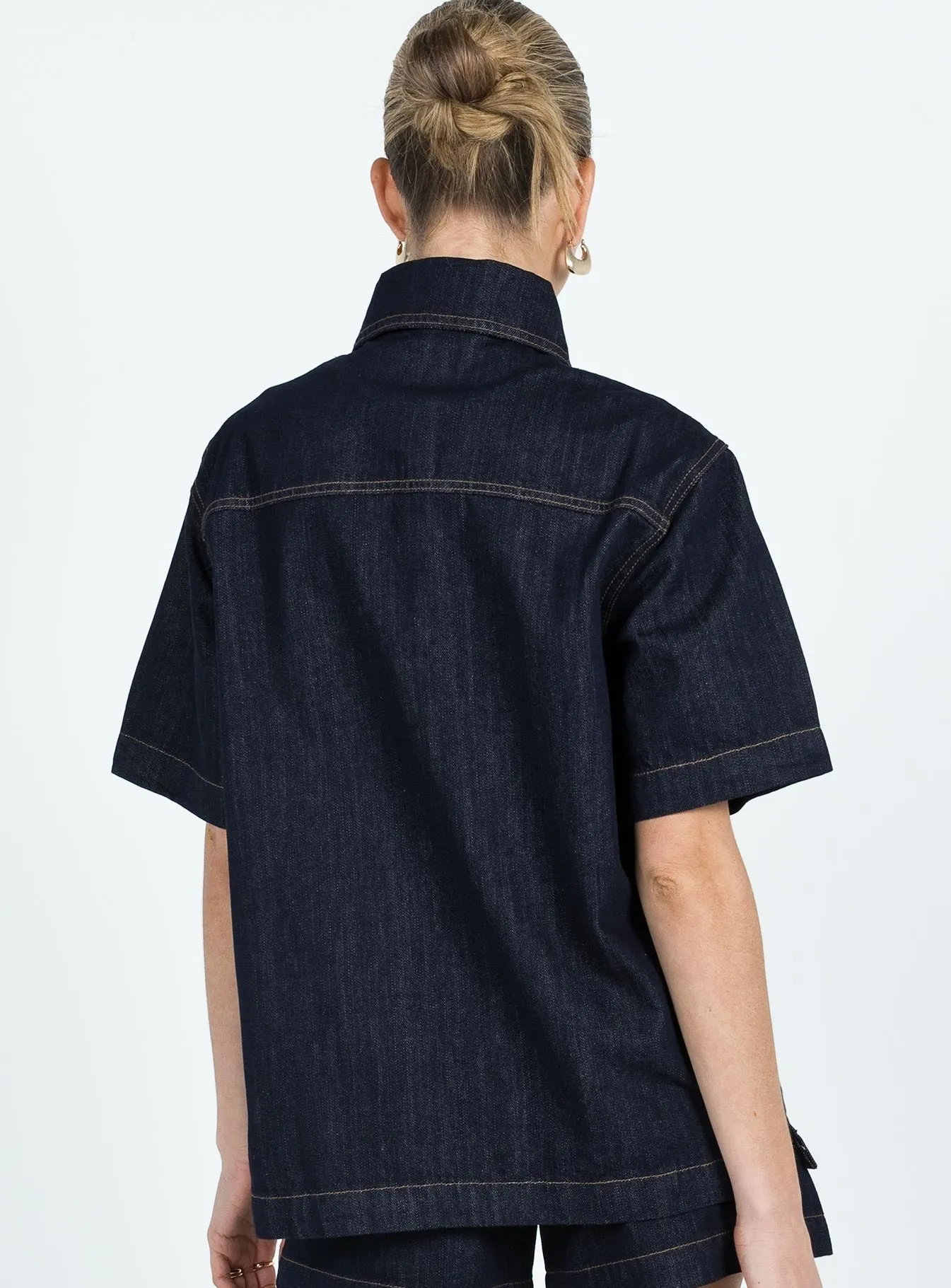Fashionkova Whitaker Short Sleeve Shacket Dark Denim