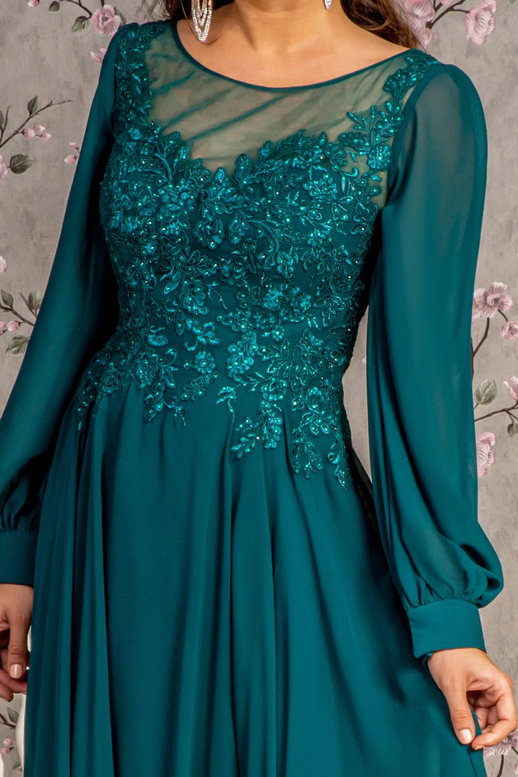 GLS BY GLORIA GL3363 Beaded Illusion Bateau Formal Dress