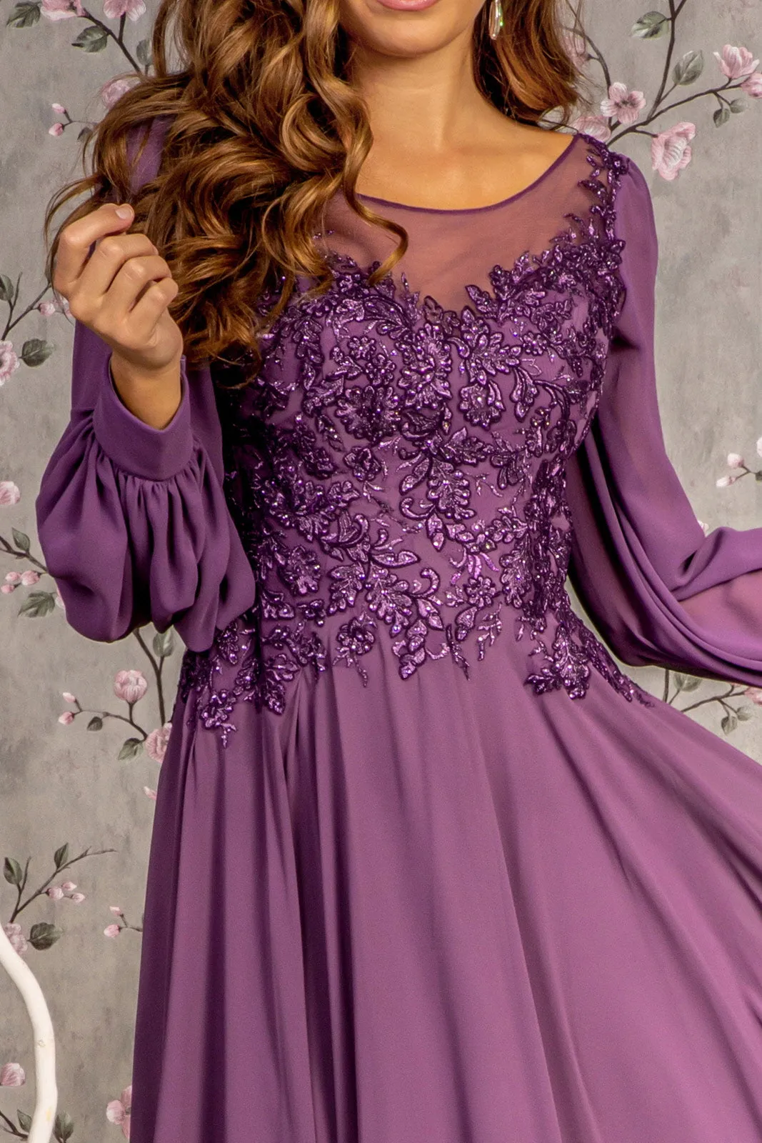 GLS BY GLORIA GL3363 Beaded Illusion Bateau Formal Dress