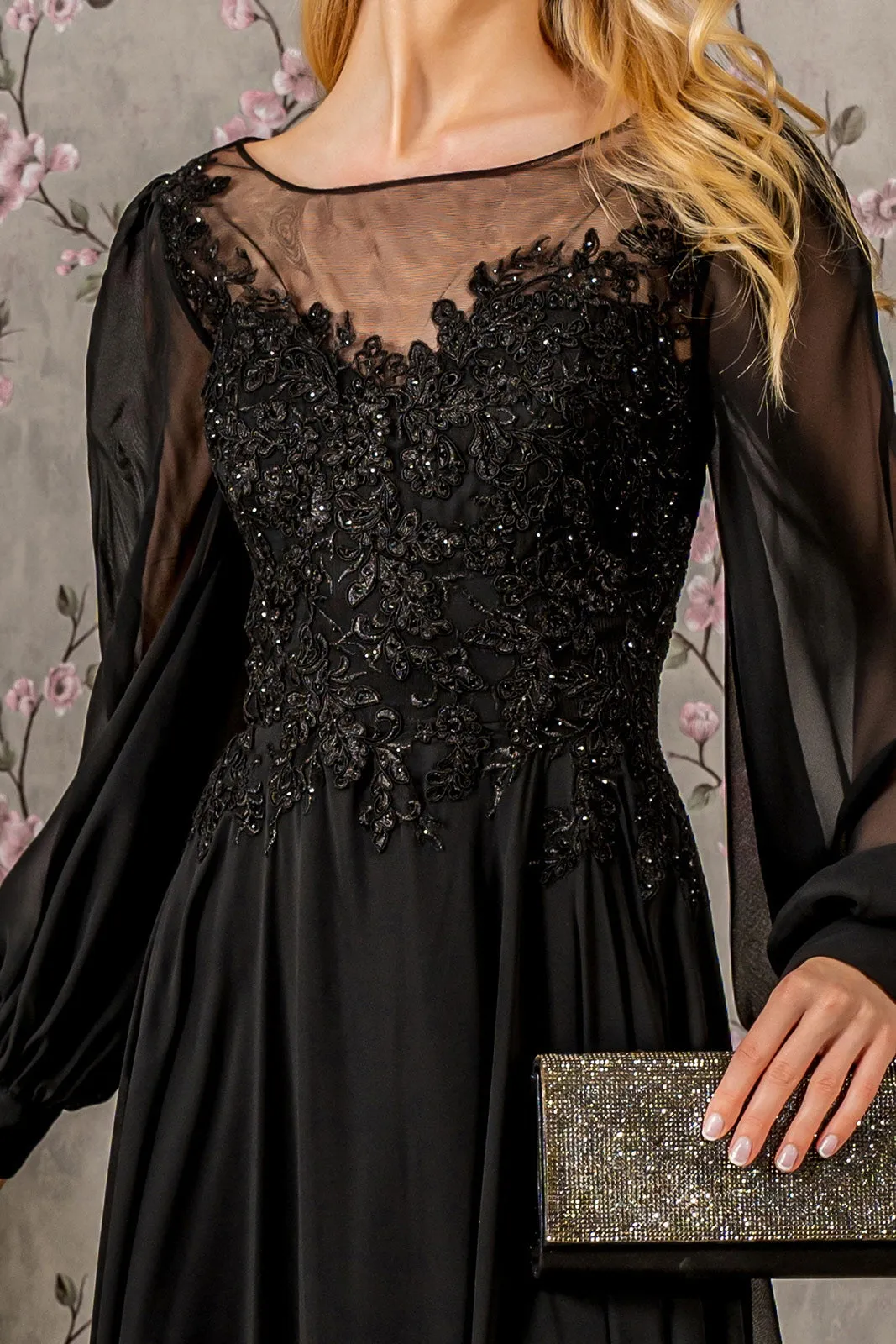 GLS BY GLORIA GL3363 Beaded Illusion Bateau Formal Dress