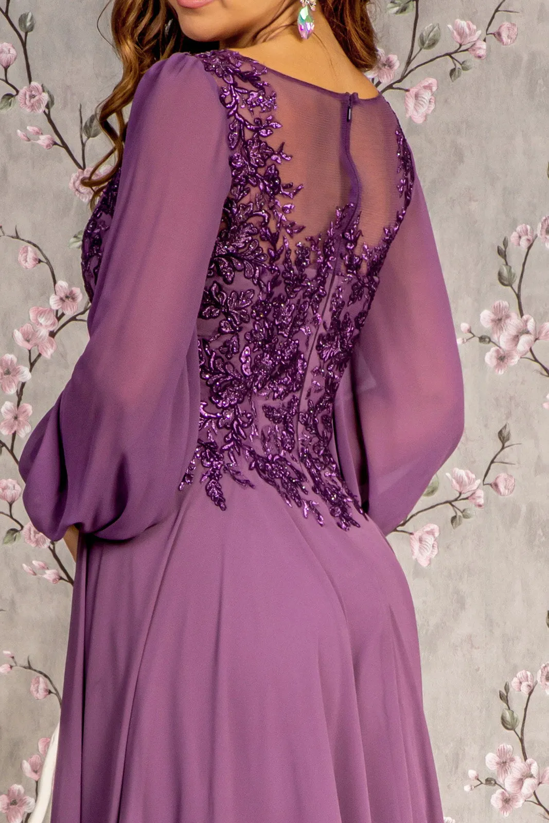 GLS BY GLORIA GL3363 Beaded Illusion Bateau Formal Dress