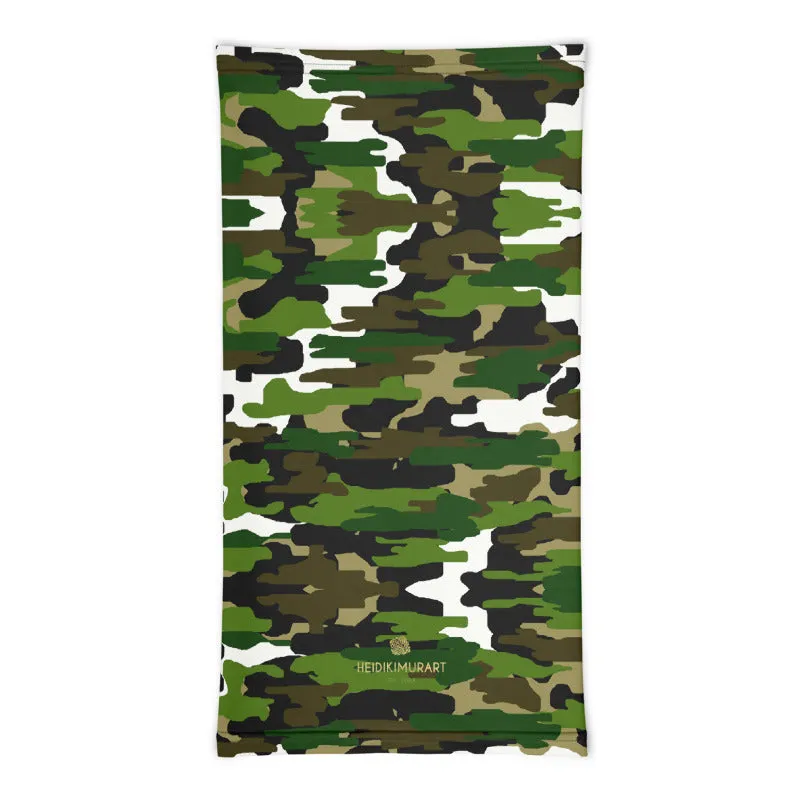 Green White Camo Neck Gaiter, Washable Bandana Face Mask Covering-Made in USA/EU