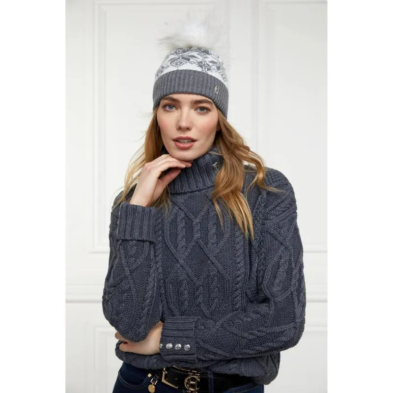Holland Cooper Beatrice Ladies Bobble Hat - Grey Marl Cream
