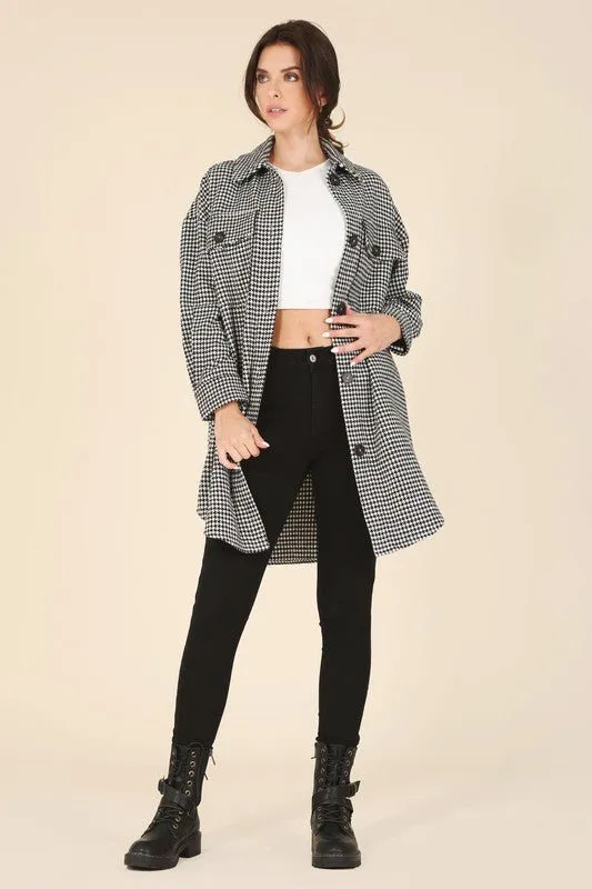 Houndstooth long shacket