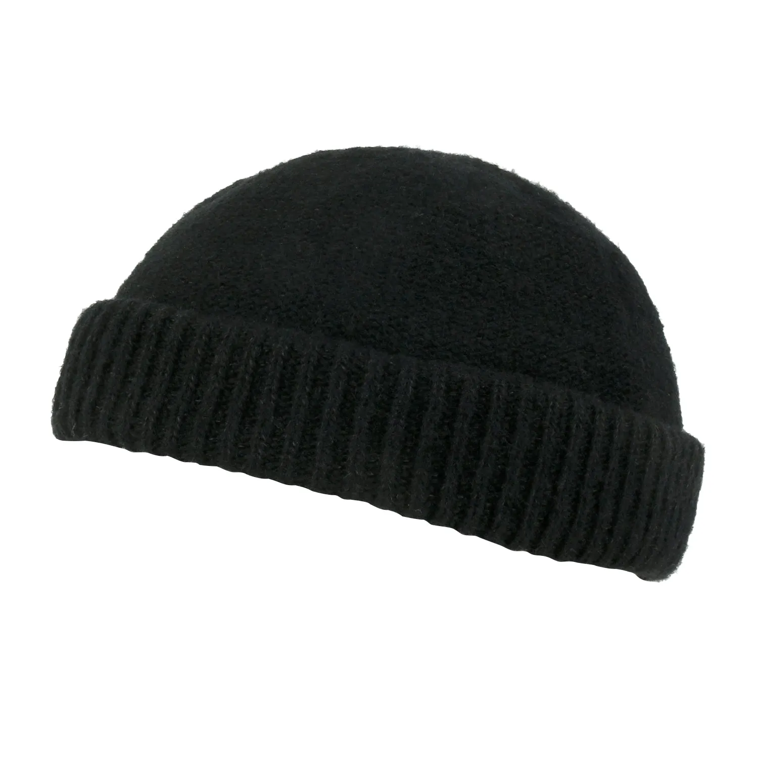 ililily Solid Color Fold Over Beanie Wool Blended Short Ribbed Knit Hat