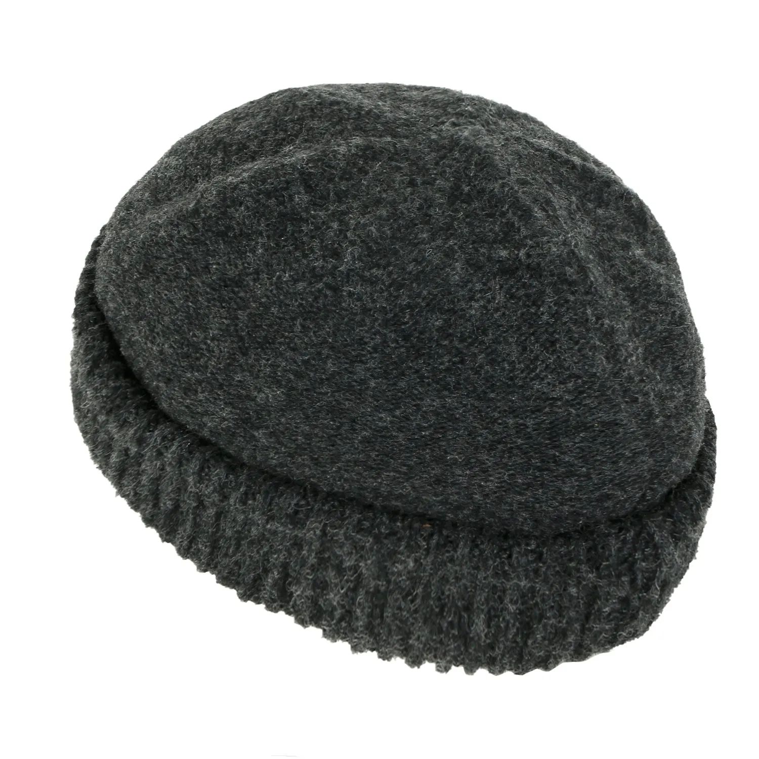 ililily Solid Color Fold Over Beanie Wool Blended Short Ribbed Knit Hat