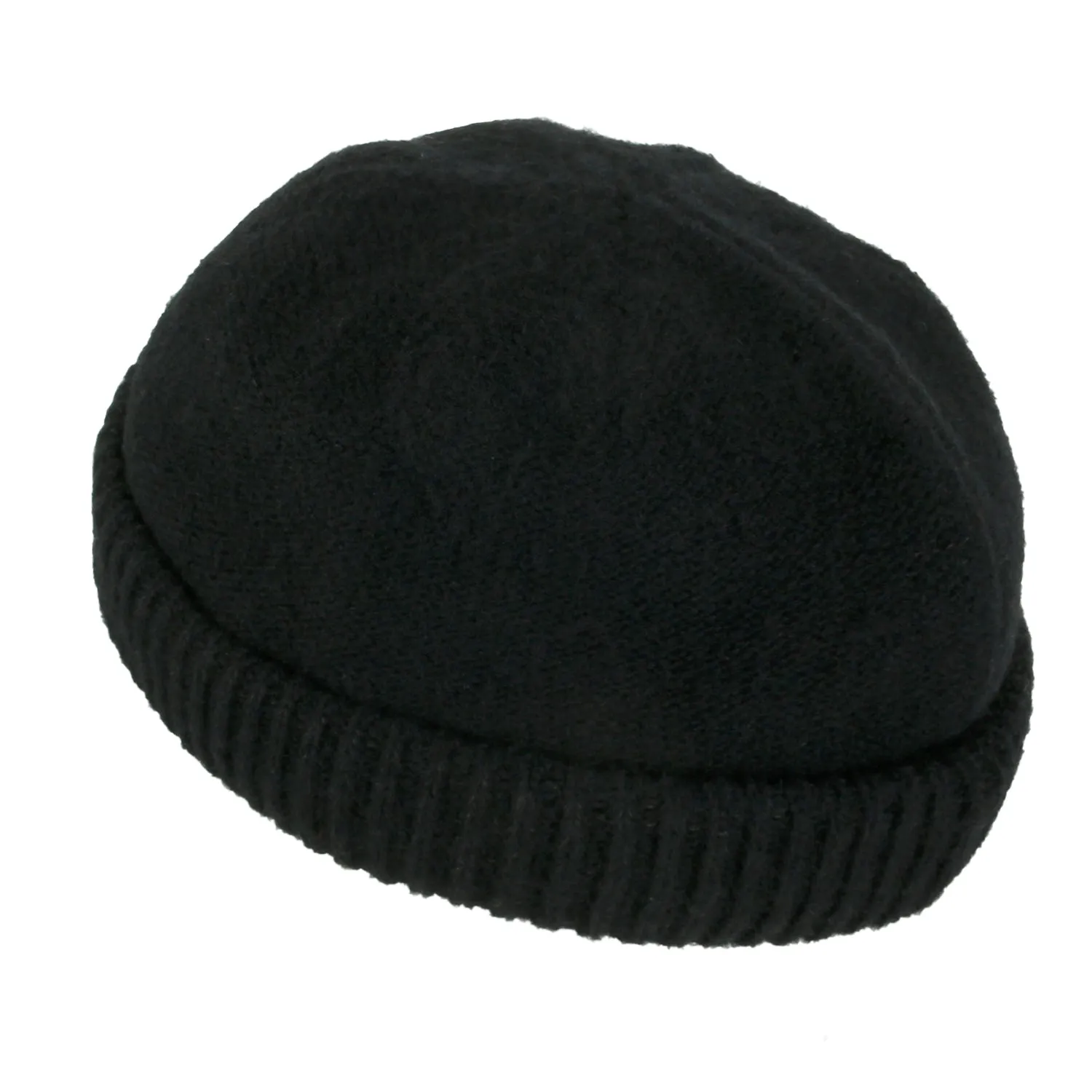 ililily Solid Color Fold Over Beanie Wool Blended Short Ribbed Knit Hat