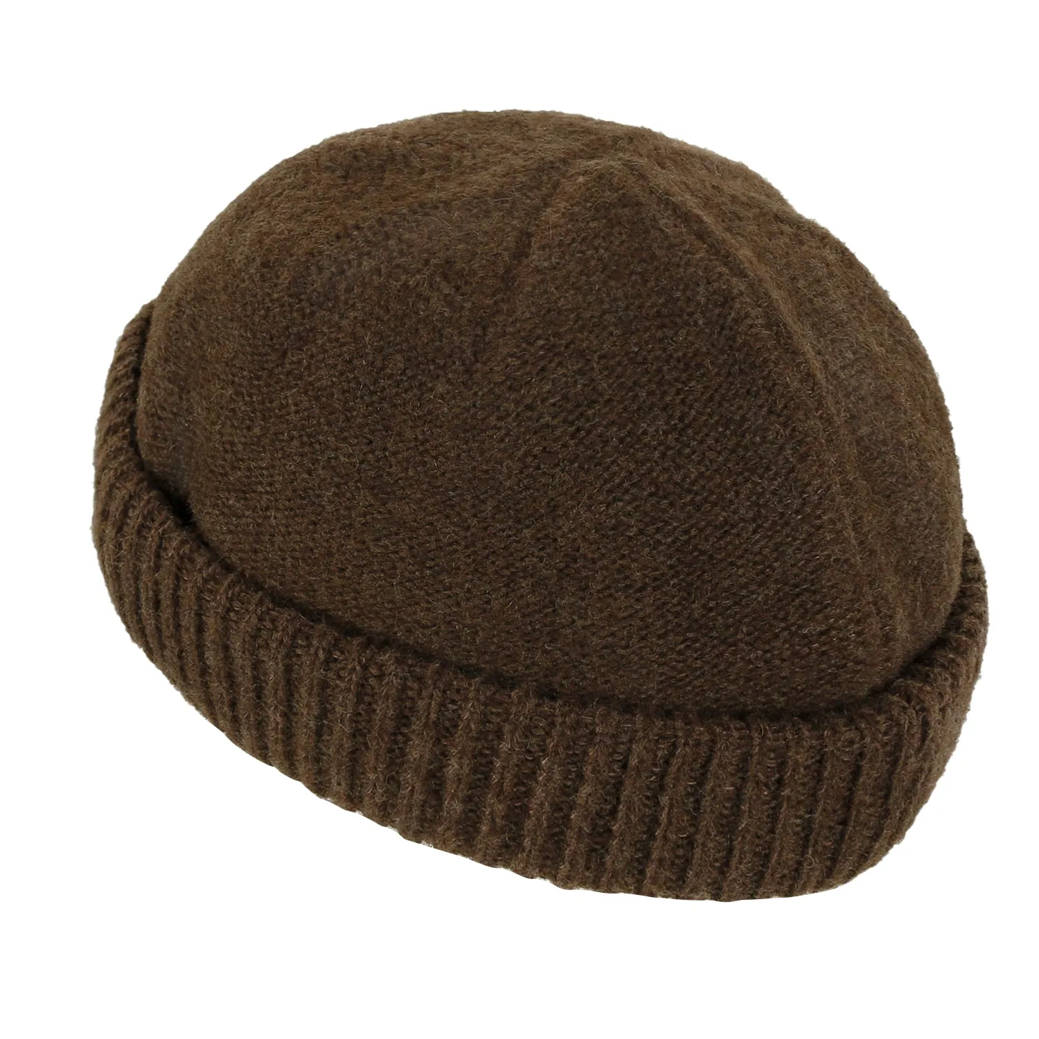 ililily Solid Color Fold Over Beanie Wool Blended Short Ribbed Knit Hat