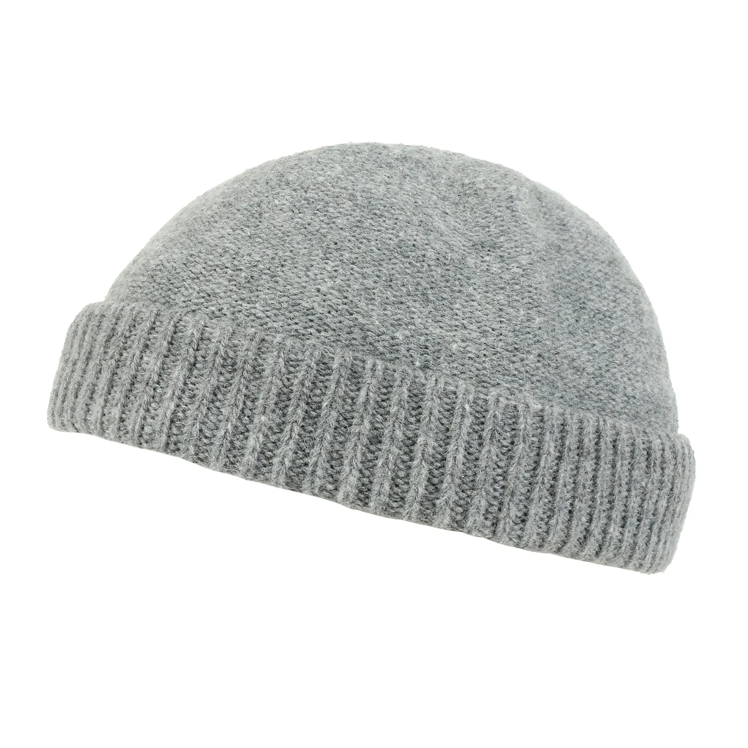 ililily Solid Color Fold Over Beanie Wool Blended Short Ribbed Knit Hat