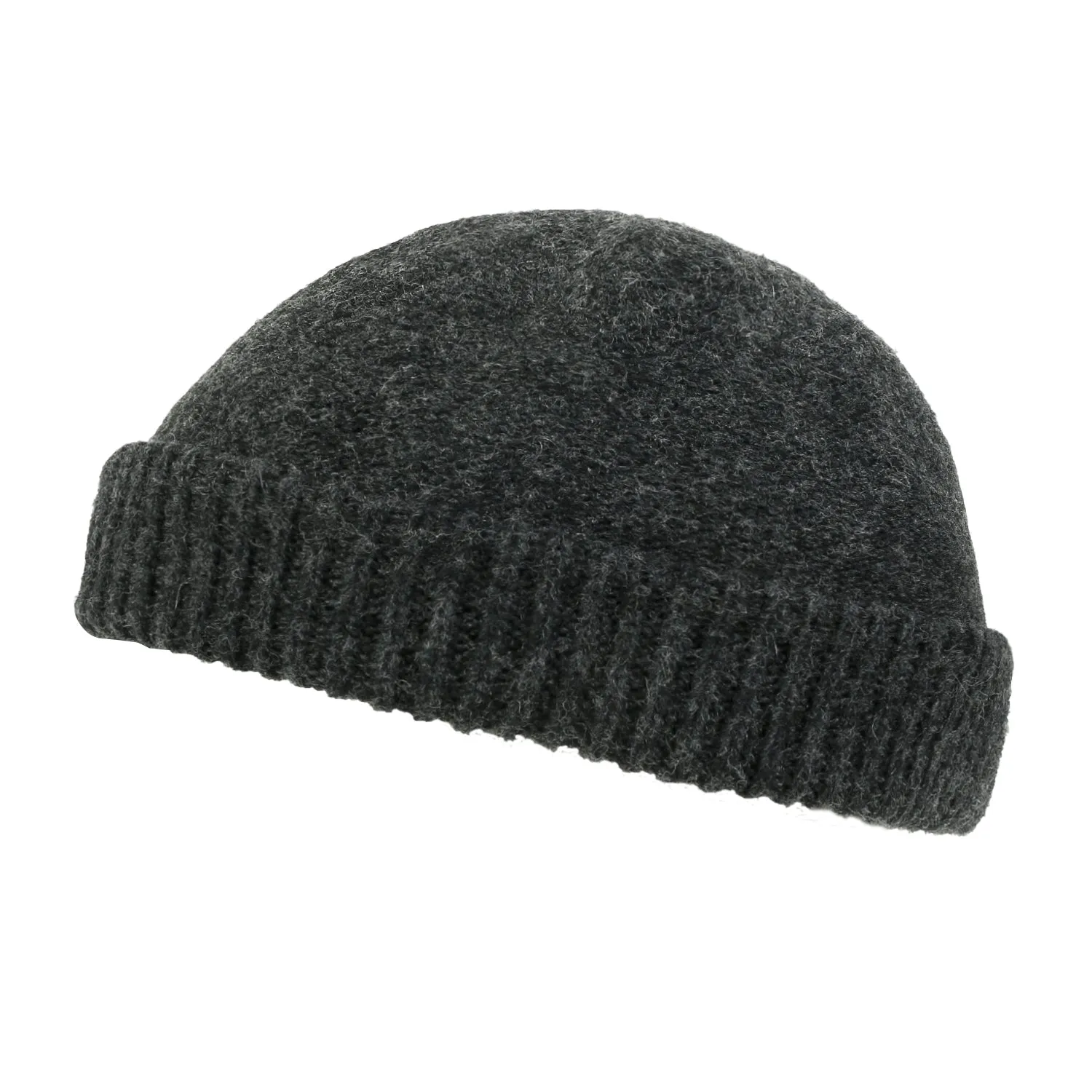ililily Solid Color Fold Over Beanie Wool Blended Short Ribbed Knit Hat