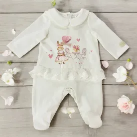 Ivory & Pink Bunny Tea Party Sleepsuit