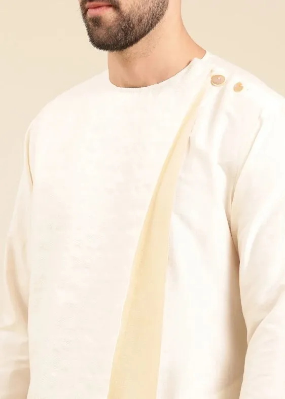 Ivory Beige Silk Jacquard Kurta Set - MMK0597