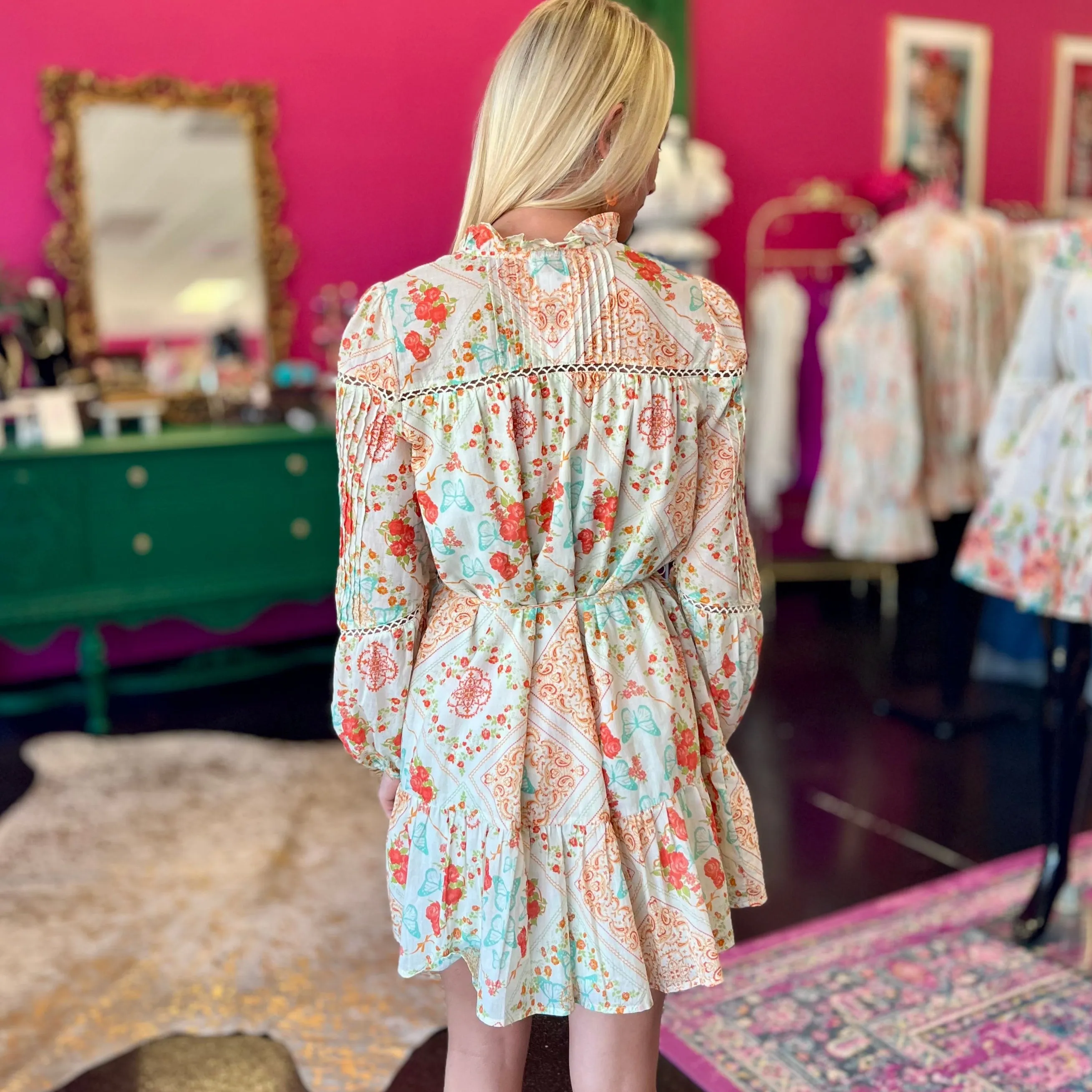 Ivory Butterfly Print Dress