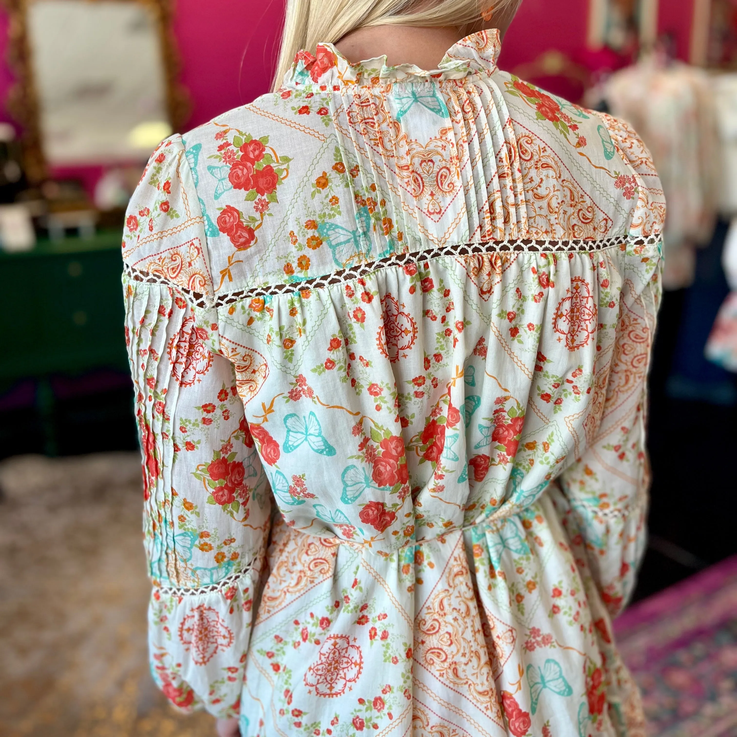 Ivory Butterfly Print Dress