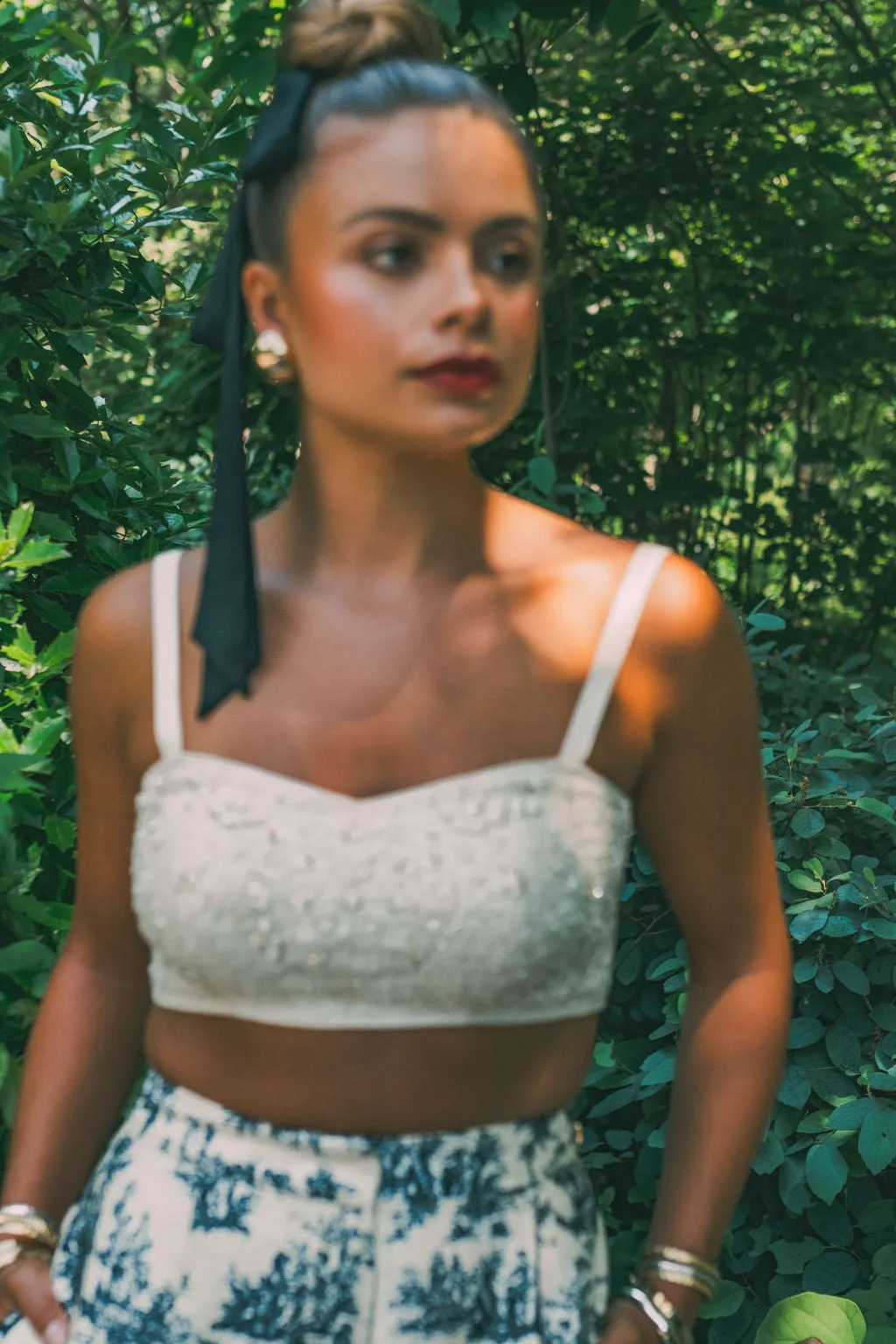 Ivory Embroidered Crop Top