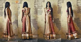 Ivory Floral Blouse & Red Tribal Print Lehenga