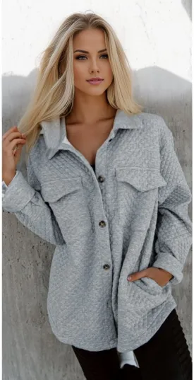 Lattice Texture Retro Flap Pocket Button Shacket