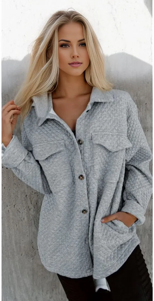 Lattice Texture Retro Flap Pocket Button Shacket