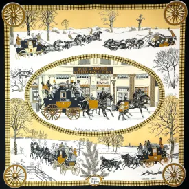 L'Hiver en Poste Hermes Scarf by Philippe Ledoux 90 cm Silk w/Black Border