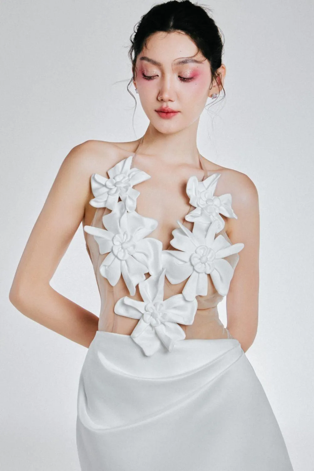 Lusia A-line Halter Neck Mesh Silk Mini Dress