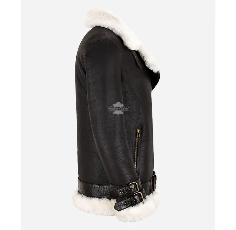 Luxury Side Zip Sheepskin Pilot Jacket Women Shearling Fur b3 RAF Jacket